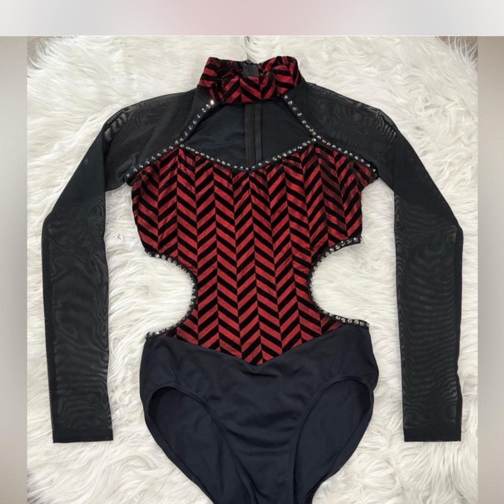 Weissman Balera Black & Red Cutout Kids One-Piece Leotard red black chevron